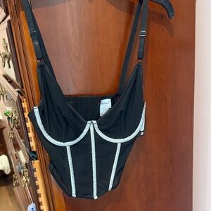 Spirit Black Bustier with Silver Rhinestone Trim